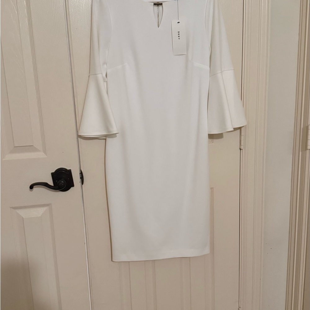 DKNY White Long Sleeve Dress with Bell Sleeves